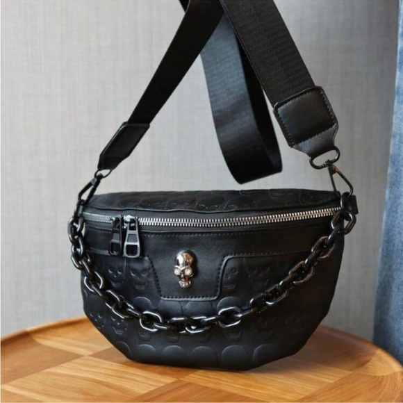 Handbags - Black Skull Embossed Crossbody Bag